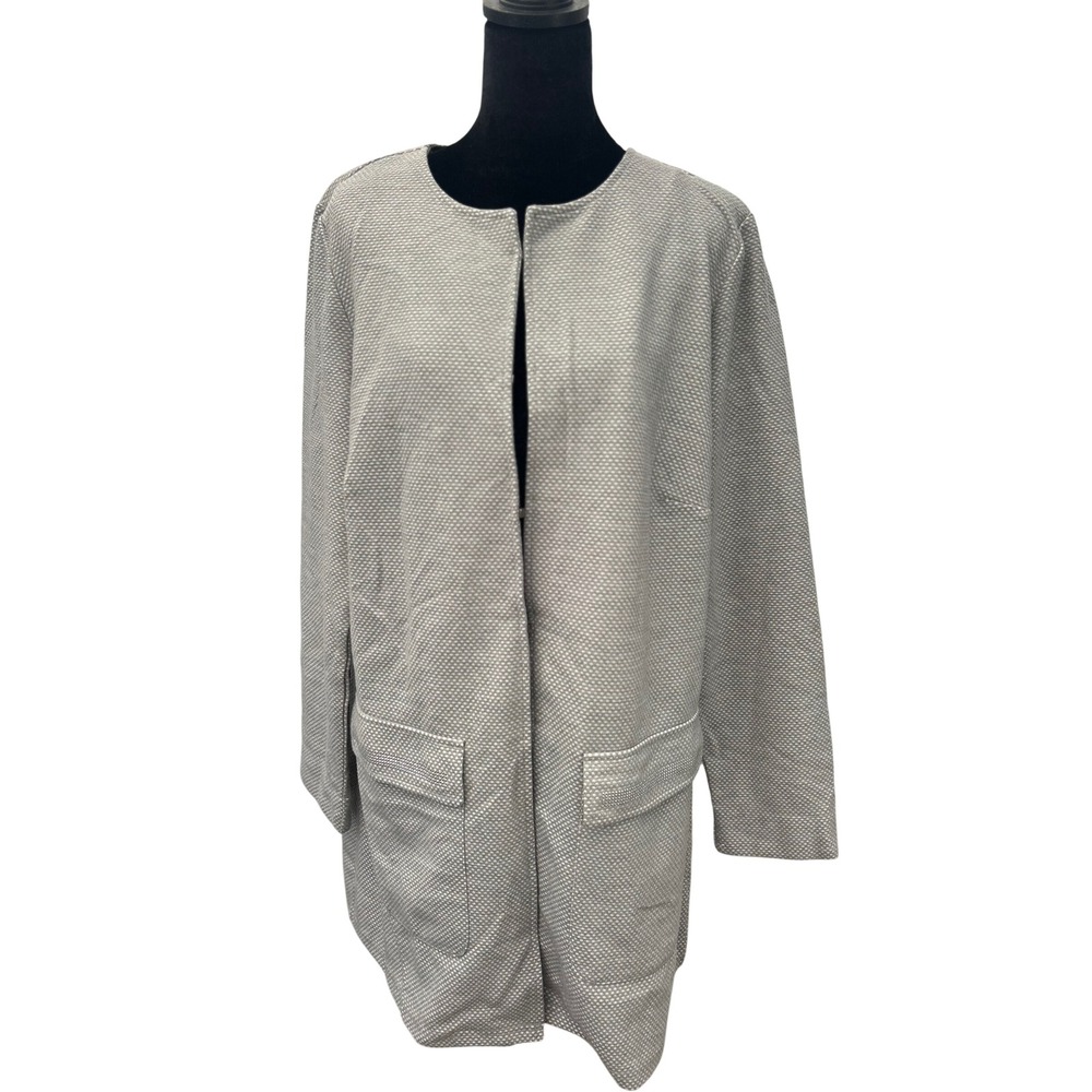 Creation L Grey Textured Longline Open Front Blazer Jacket Womens Size 12 W48606 - Picture 7 of 10